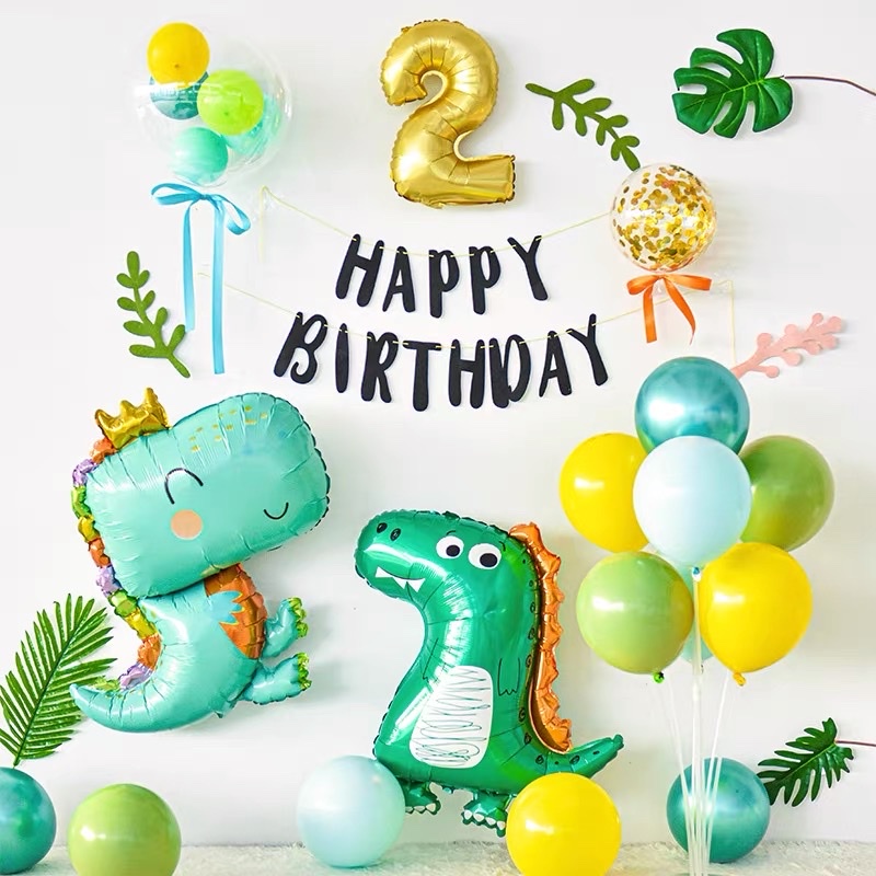 TRANG TRÍ SINH NHẬT , SET BÓNG NHÔM KHỦNG LONG KÈM PHỤ KIỆN ĐẦY ĐỦ