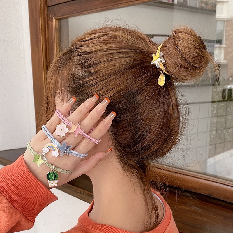Dây buộc tóc cao su co giãn hình ngôi sao phối mặt dây nhiều kiểu dáng phong cách Hàn Quốc xinh xắn