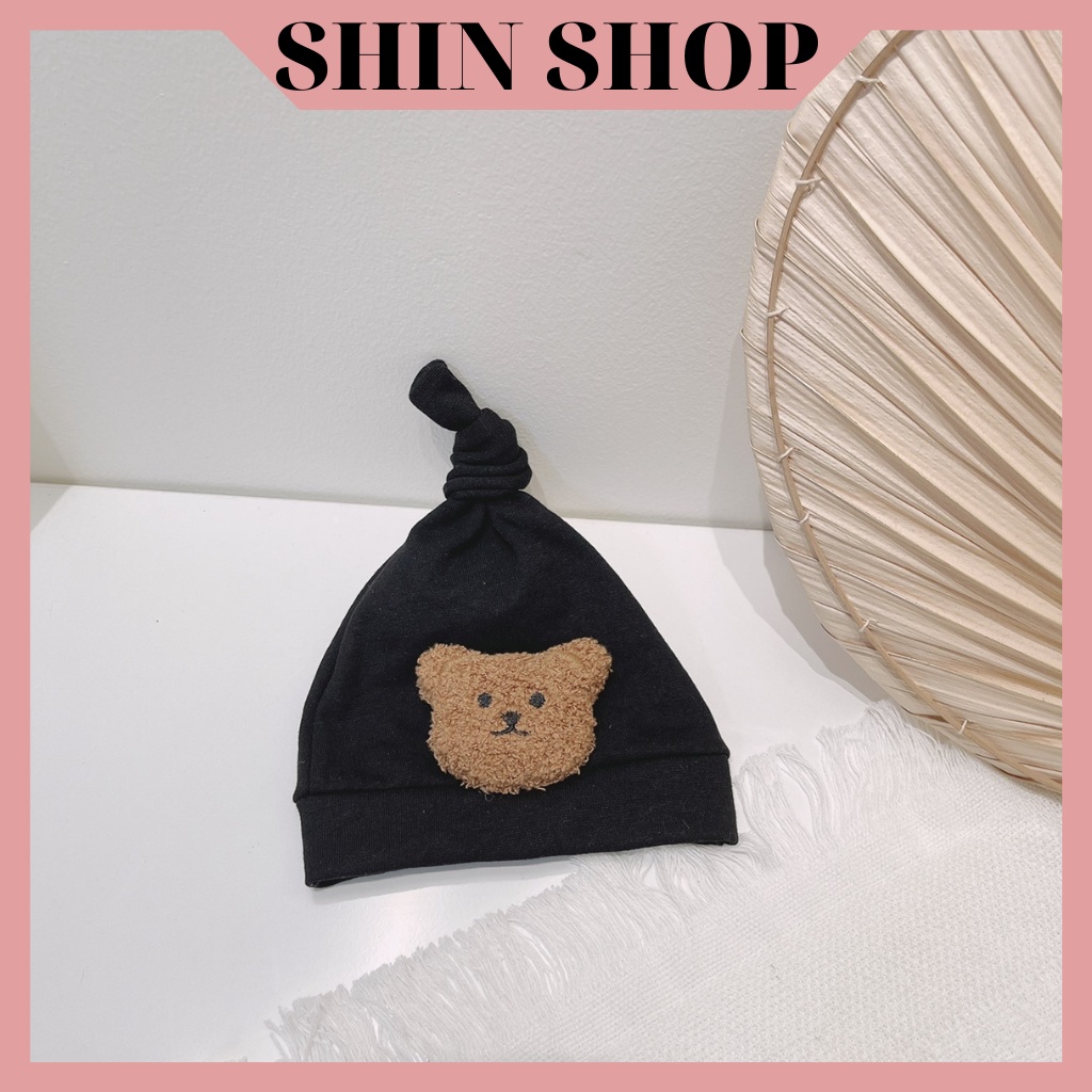 Mũ, nón chất liệu cotton điểm nhấn mặt gấu dễ thương cho bé sơ sinh từ 0 đến 12 tháng MD63 SHINSHOP