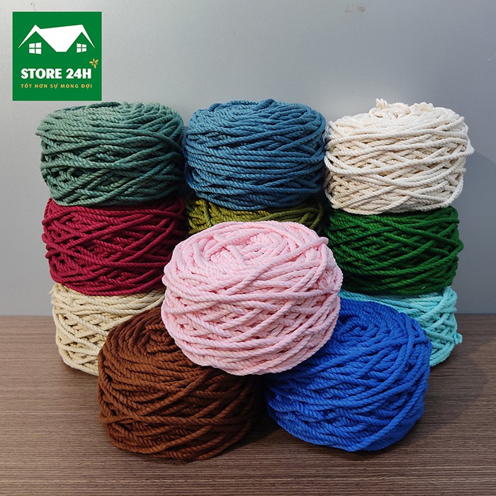 Dây thừng cotton làm macrame, size 3mm, 5mm, full color, mềm, mịn, mượt, giá tốt, định lượng 200 gram I Store 24h