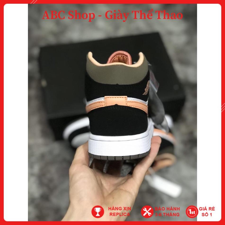 [FreeShip+ Hàng Xịn] Giày Jordan 1 JD1 Mid Phối Màu &quot;Peach Mô Cha&quot; Bản Tiêu Chuẩn, Giầy JD1 Cam Đen Trắng Nâu Cao Cấp