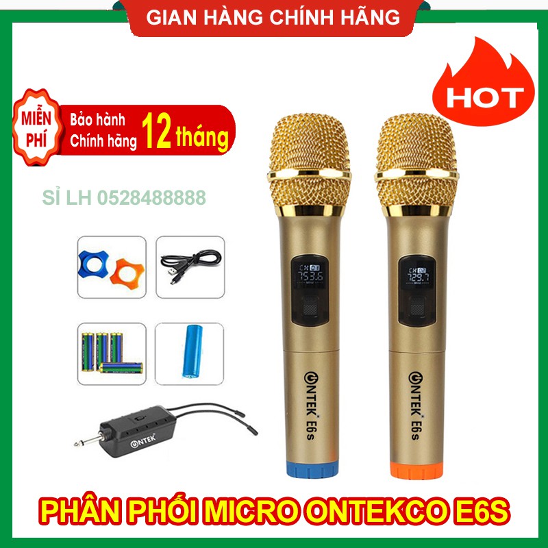 Micro không dây ONTEK E6s bản nâng cấp chính hãng dùng cho âm ly, loa kéo, loa bluetooth