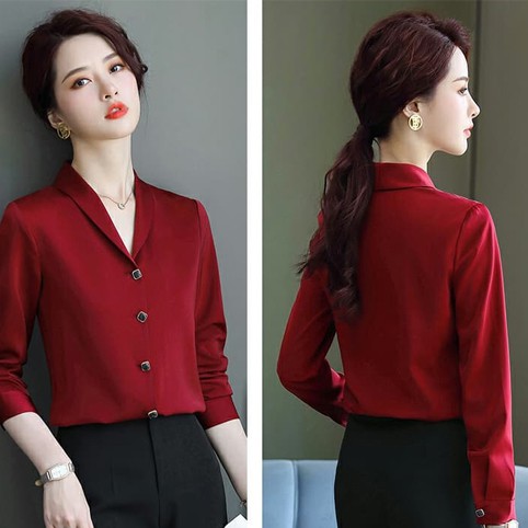 Áo sơ mi thời trang nữ dài tay kiểu dáng Hàn Quốc. Chất lụa ngọc trai | BigBuy360 - bigbuy360.vn