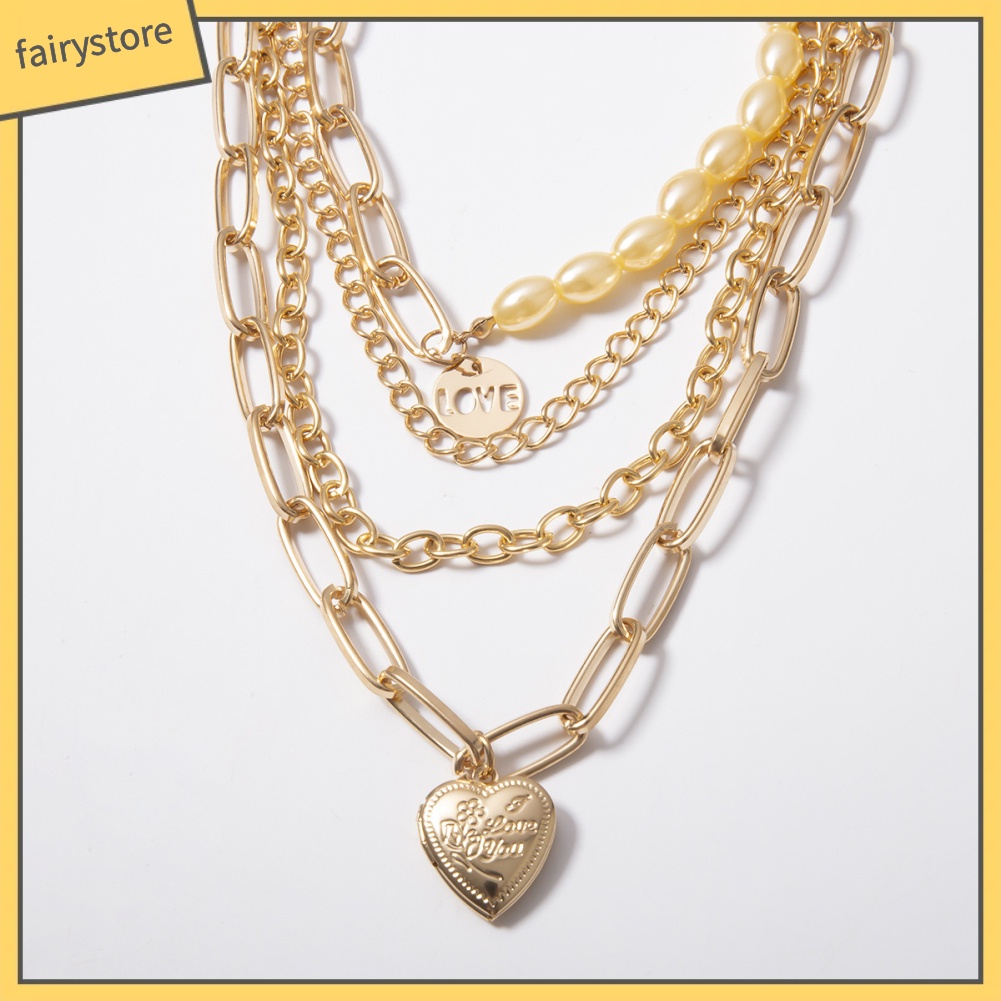 Dây Chuyền Nhiều Lớp Mặt Hình Trái Tim Đính Ngọc Trai Nhân Tạo