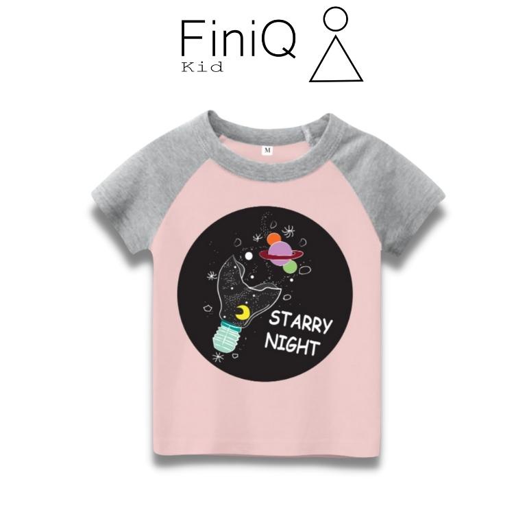 Áo thun bé trai cotton 4 chiều co giãn FiniQ BST KHÁM PHÁ VŨ TRỤ hình Cá voi không gian - Xám hồng