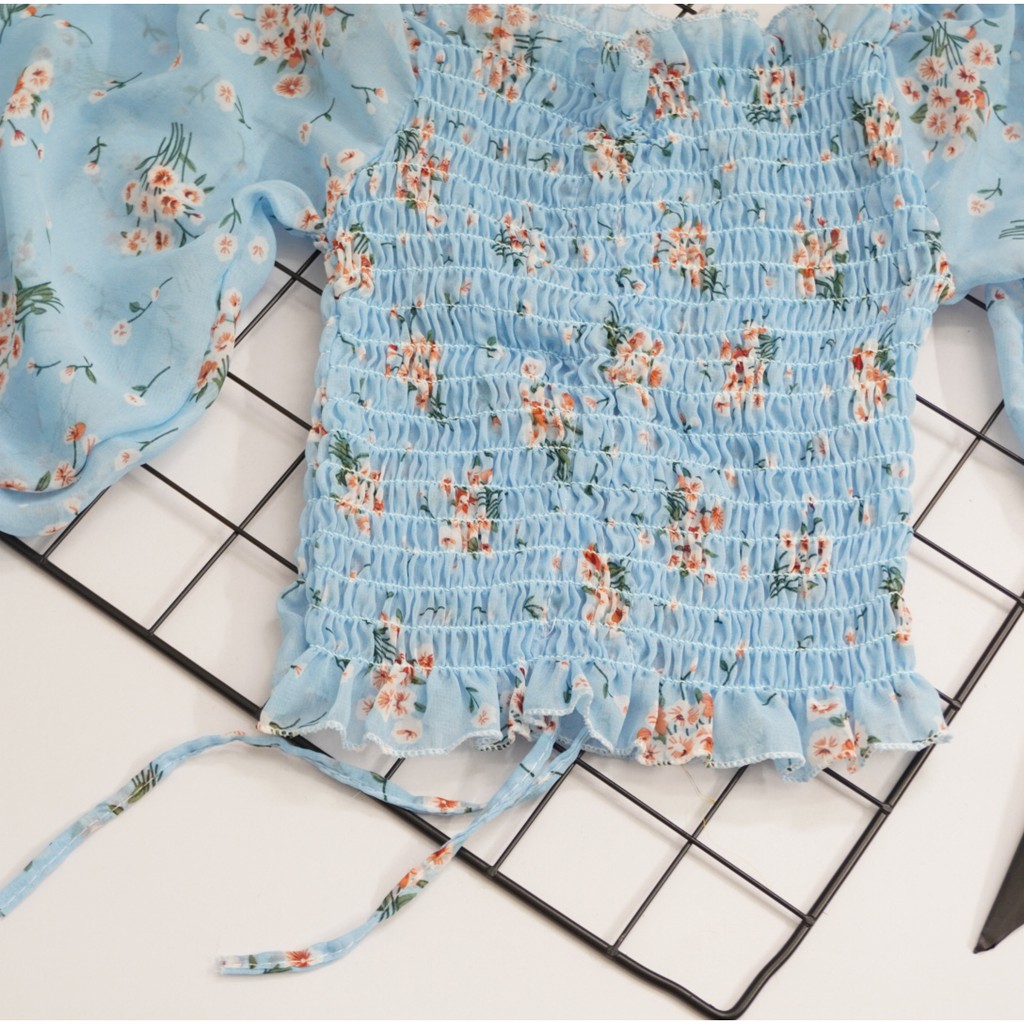 [Nhiều màu] ÁO HOA VOAN RÚT DÂY TAY DÀI (hàng thiết kế) | BigBuy360 - bigbuy360.vn