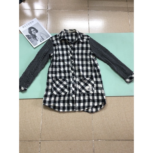 size M L nhỏ áo sơ mi flannel kẻ caro tay len mới cao tay thủng 2hand