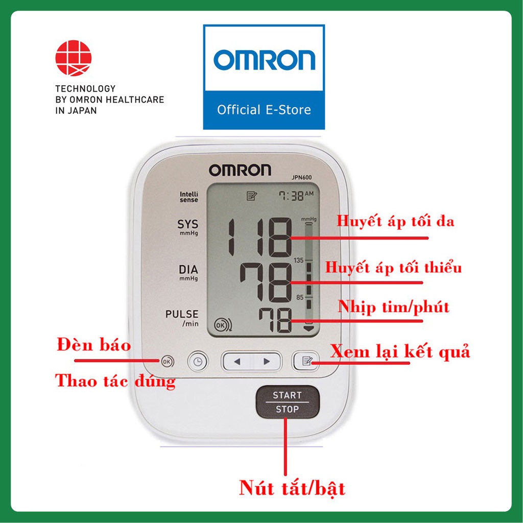 [Nhập Khẩu Nhật Bản] Máy Đo Huyết Áp Bắp Tay Tự Động - Omron JPN600 | Màn Hình LCD , Cảm Biến Định Vị - Bảo Hành 5 Năm