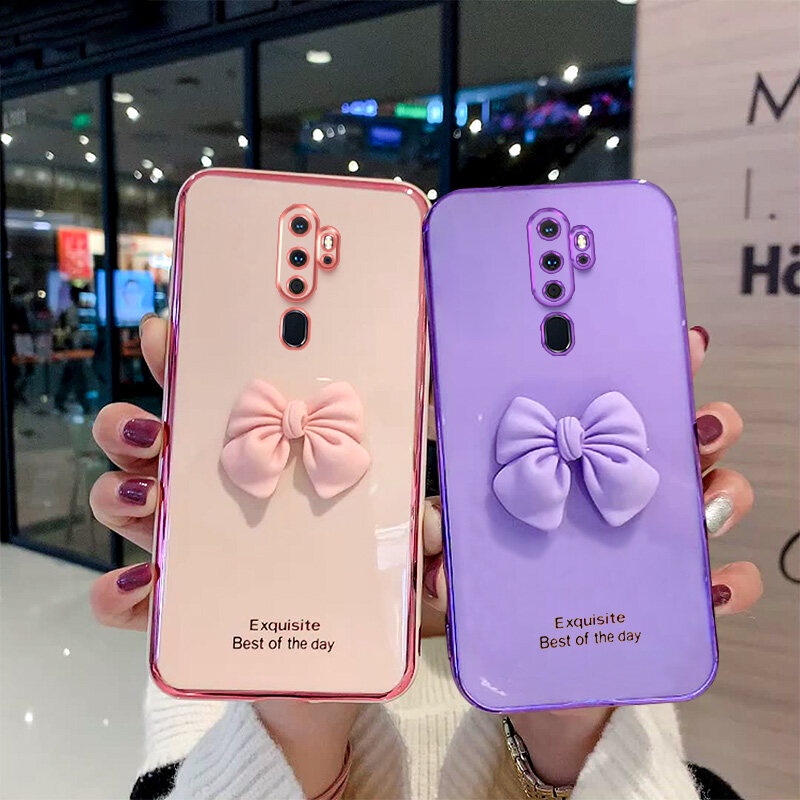 Ốp Điện Thoại Mạ Màu Kẹo Hình Cô Gái Thắt Nơ Cho OPPO A5 2020 A9 2020 A11 A11X