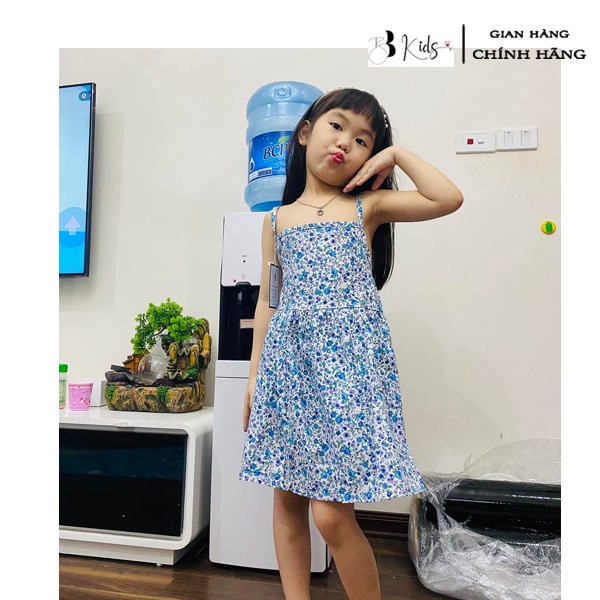 Váy 2 Dây BB KIDS Hoạ Tiết Hoa Nhí Màu Xanh Cho Bé Gái