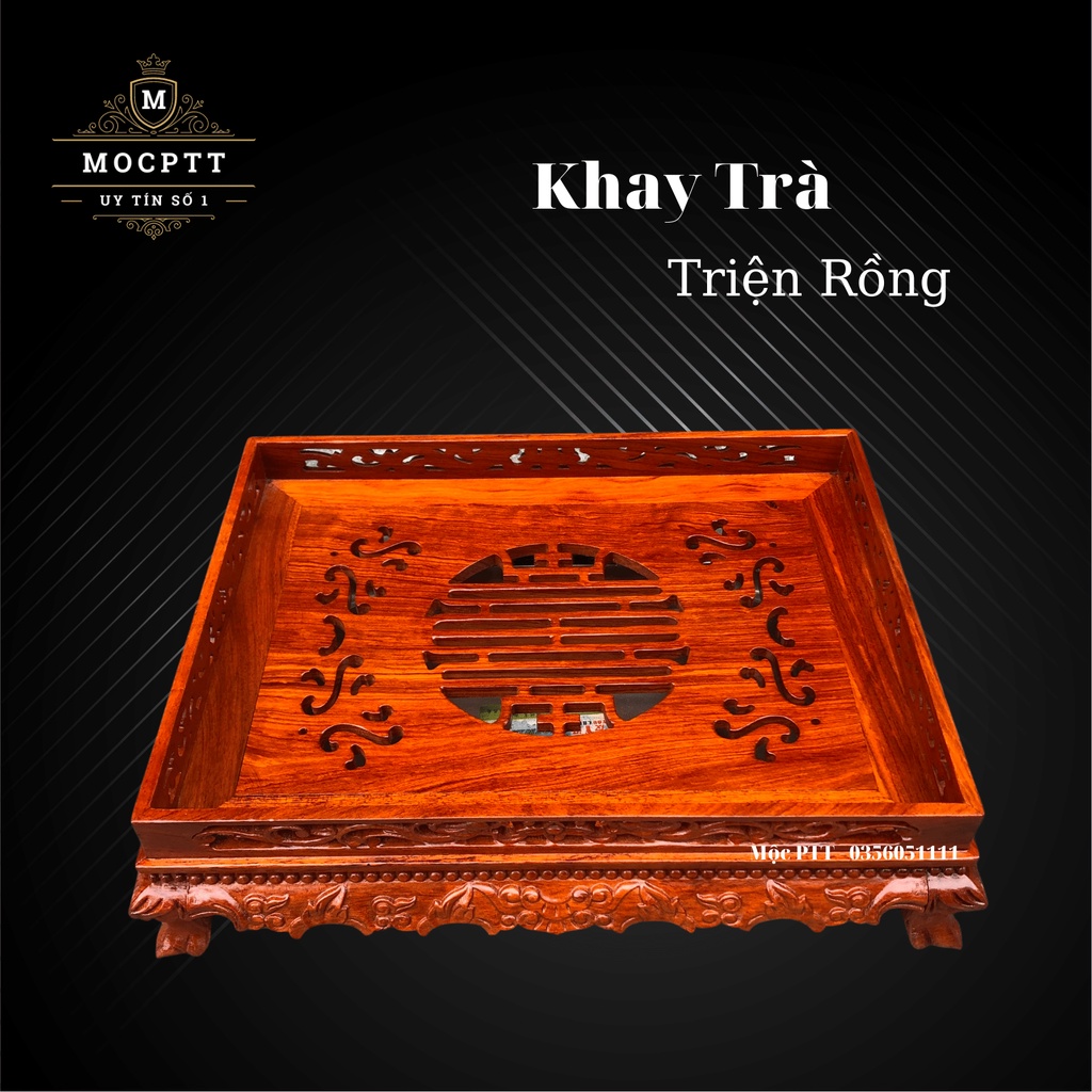 Khay Trà Chân Quỳ gỗ Hương Đá kích thước 37 x 27 x 11 cm đồ dùng uống trà , trang trí phòng khách