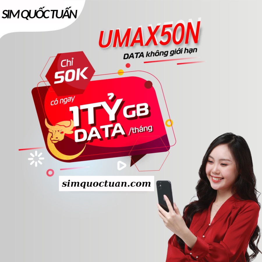 Sim Viettel 4G Umax50n Sim Data Không giới hạn dung lượng - Max băng thông, dùng toàn quốc có thể nghe gọi