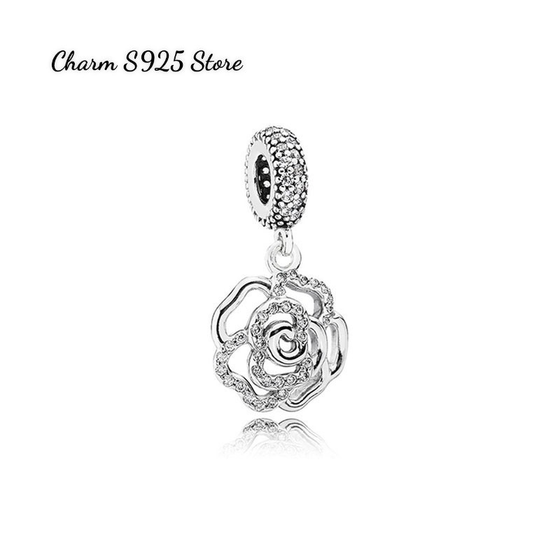charm pan treo hoa hồng đính đá bạc s925 cao cấp