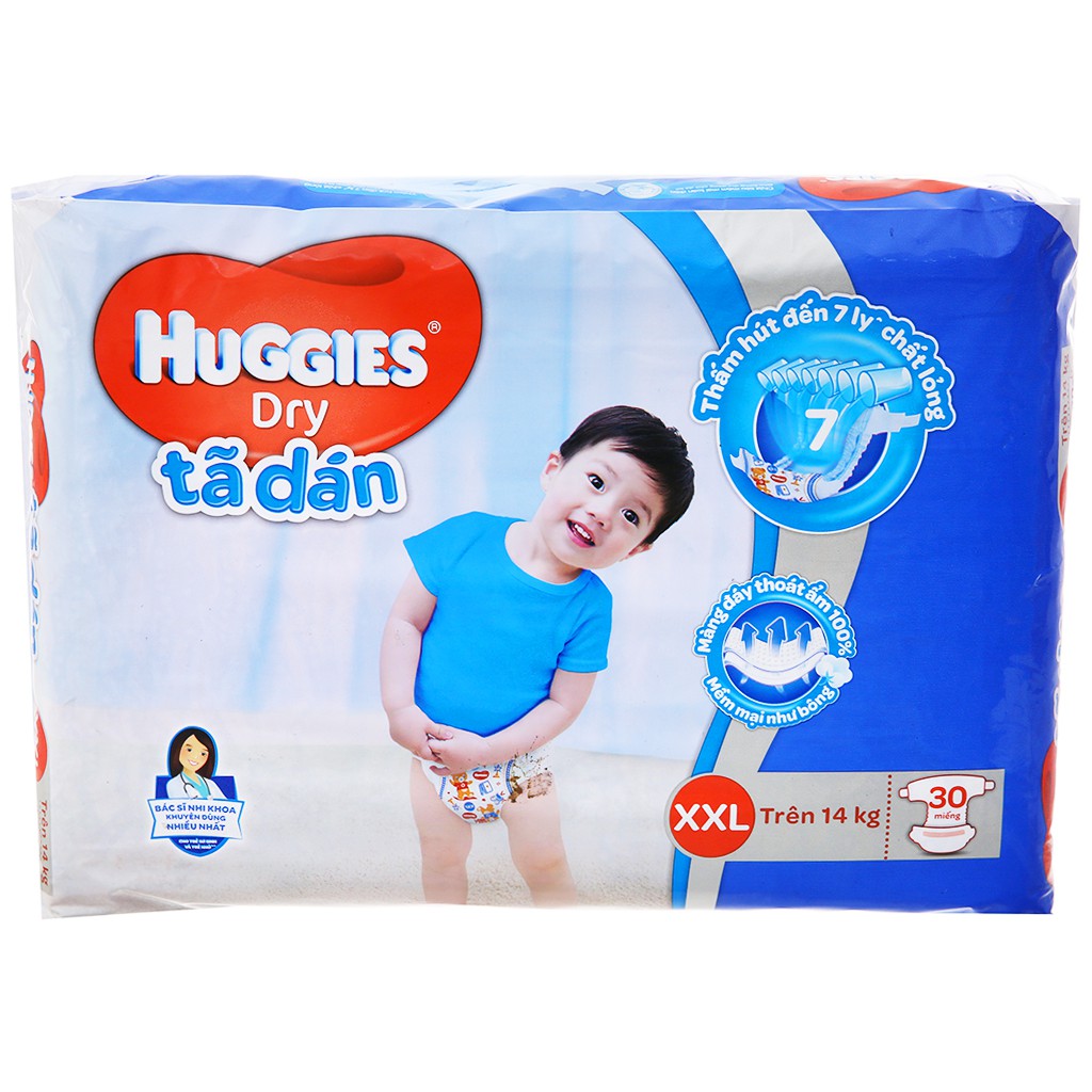 Tã dán Huggies Dry size XXL 30 miếng (cho bé trên 14kg) vttsp mới12 spmclc hdcyhmoi12...