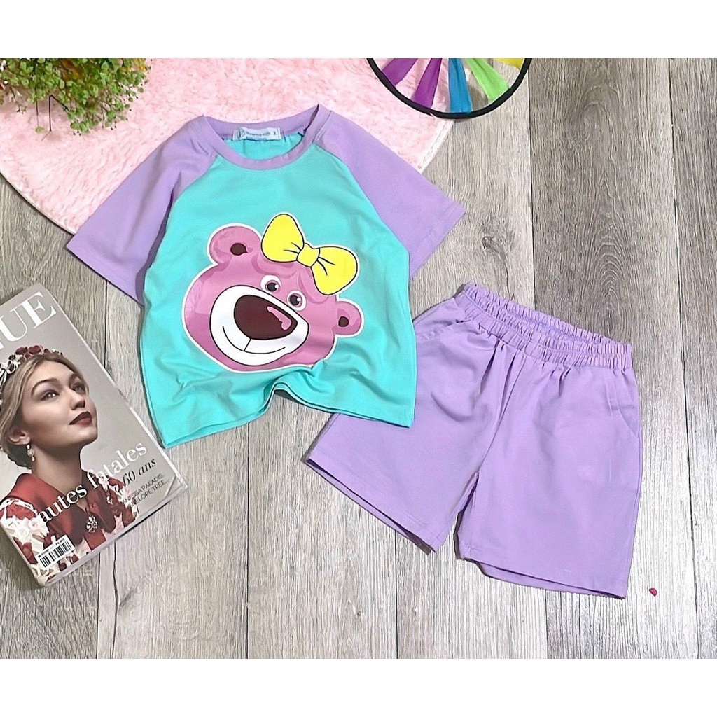 Bộ đồ bé gái dễ thương in GẤU NƠ phối raplang từ 7kg đến 25kg 5MÀU-BỘGAURAPLĂNG