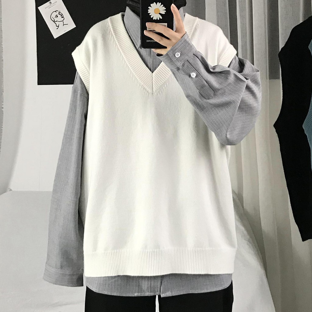 Áo Sweater cổ V không tay thời trang simple Hàn Quốc bigsize unisex áo vest áo len nam hàn quốc cho nam