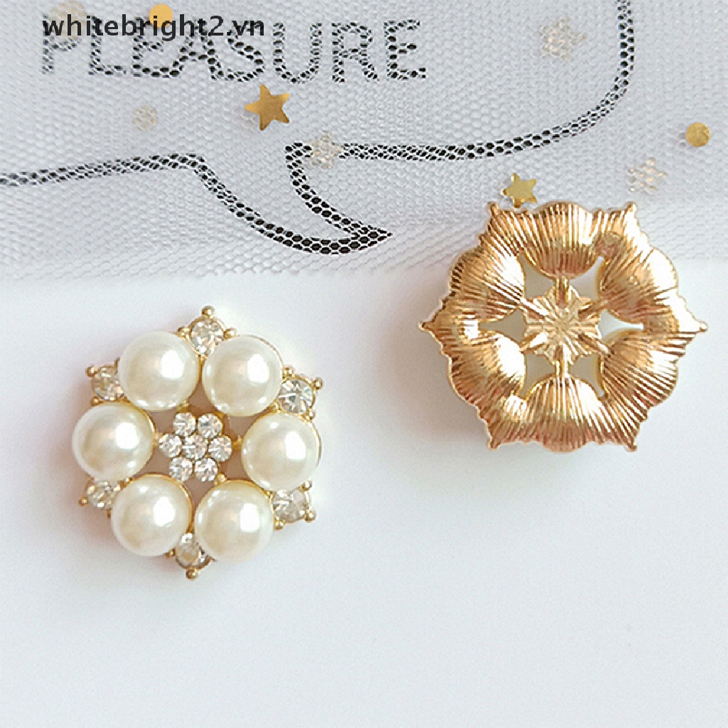 # Wtvn # Bộ 10 Nút Hoa Đính Đá Và Ngọc Trai Trang Trí