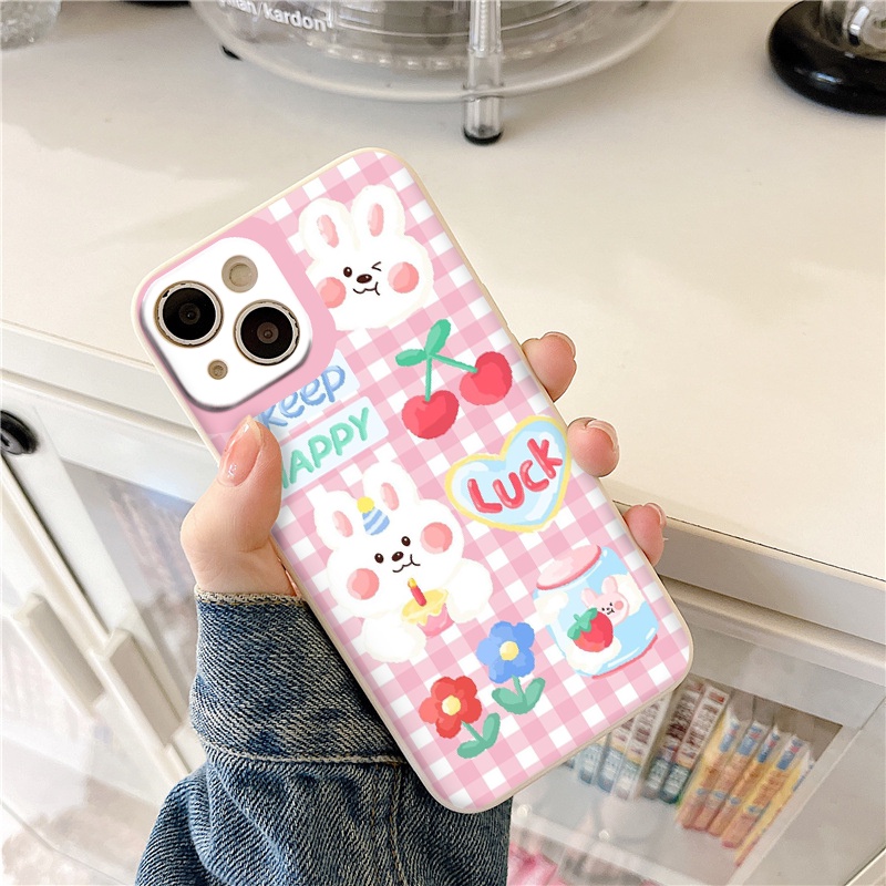 Ốp 11 pro max thỏ caro hồng keep hapy cute cho 6/6+/7/7+/8/8+/X/Xs/Xsm/11/11PM/12/12pro/13/13promax