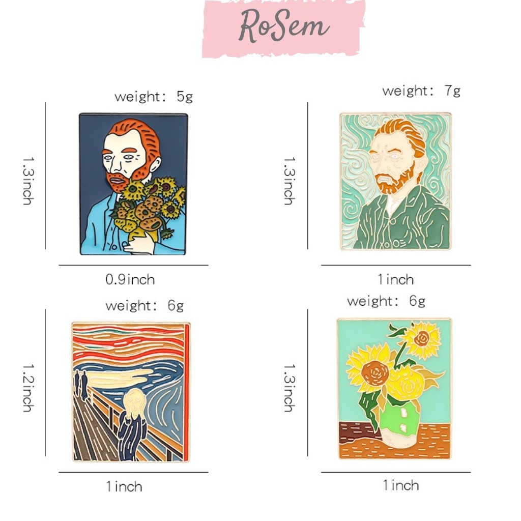 Pin cài áo, huy hiệu, ghim cài áo, mũ, balo, túi xách hình tranh sơn dầu Van Gogh thiết kế cao cấp