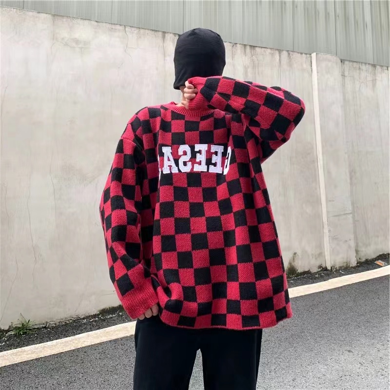 Áo sweater nam dệt kim cổ tròn kẻ sọc caro tùy chọn màu sắc phong cách vintage thời trang Hàn Quốc cho unisex bigsize bảng chữ cái áo len nam fashion simple áo nỉ sweater nữ