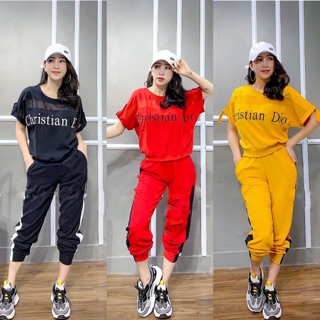 [Mã FATHANG5 giảm 10K đơn 50K] S438 Đồ Bộ Nữ Thể Thao Phối Voan Ngực , Chất Đũi Nhăn Xịn Xò