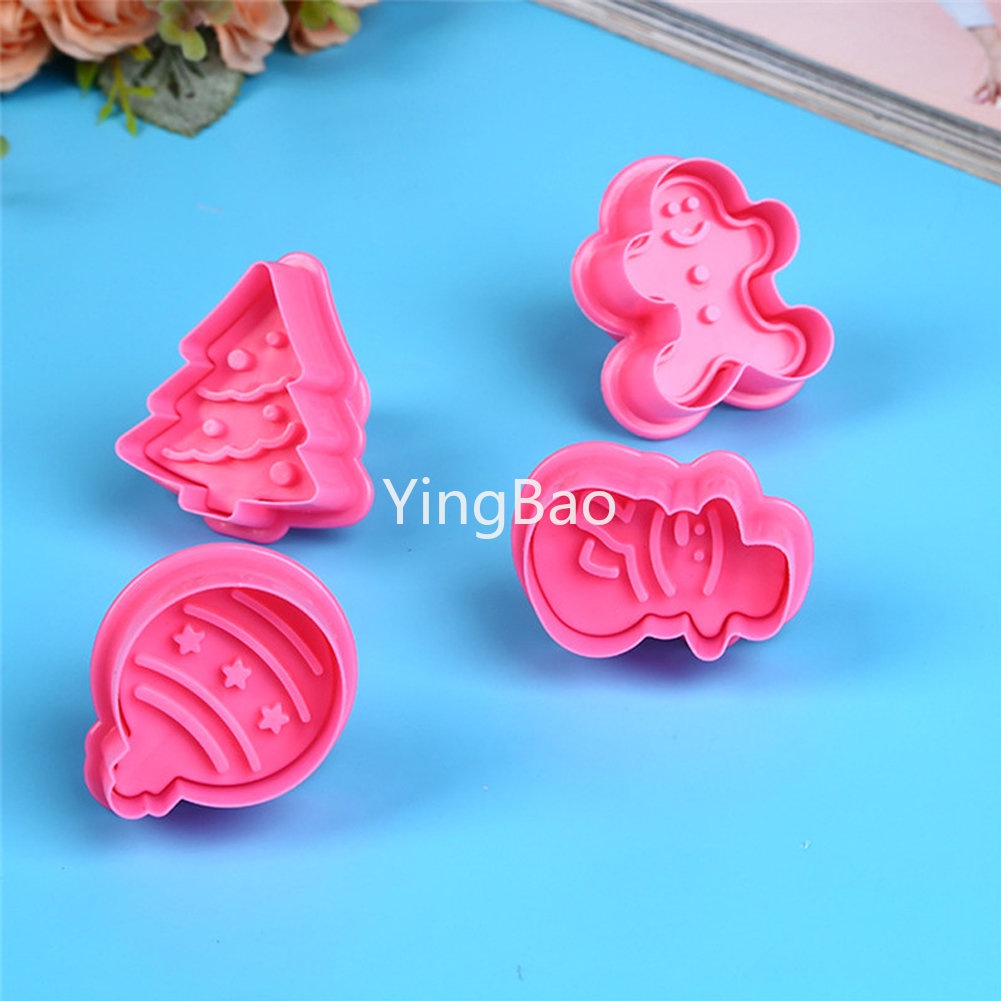 Bộ 4 Khuôn Cắt Bánh Quy Hình Cây Thông 3D Bằng Nhựa
