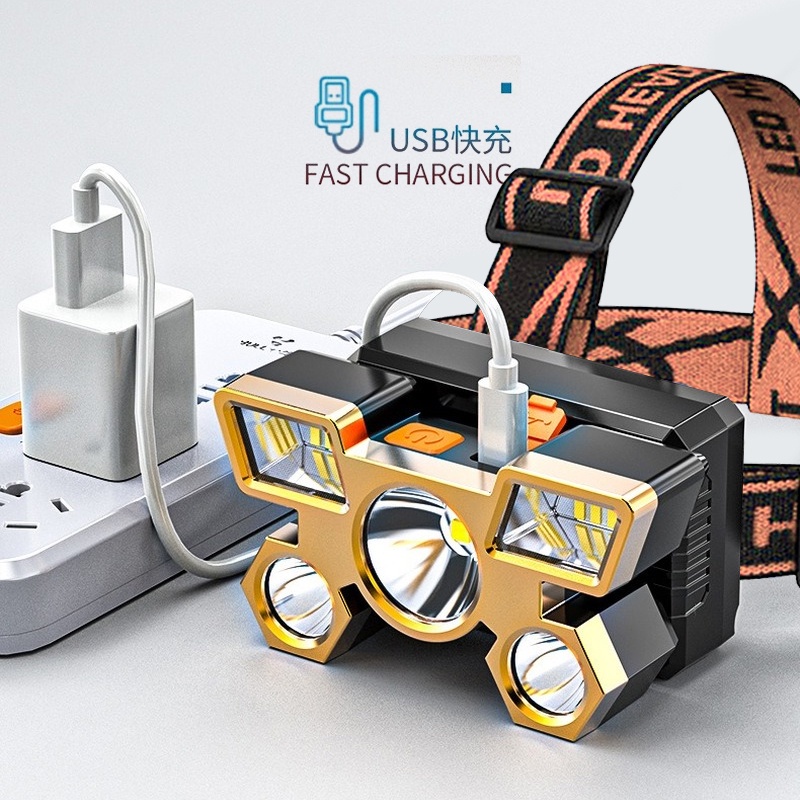 Đèn pin đeo đầu 5 bóng LED 4 chế độ tiện dụng