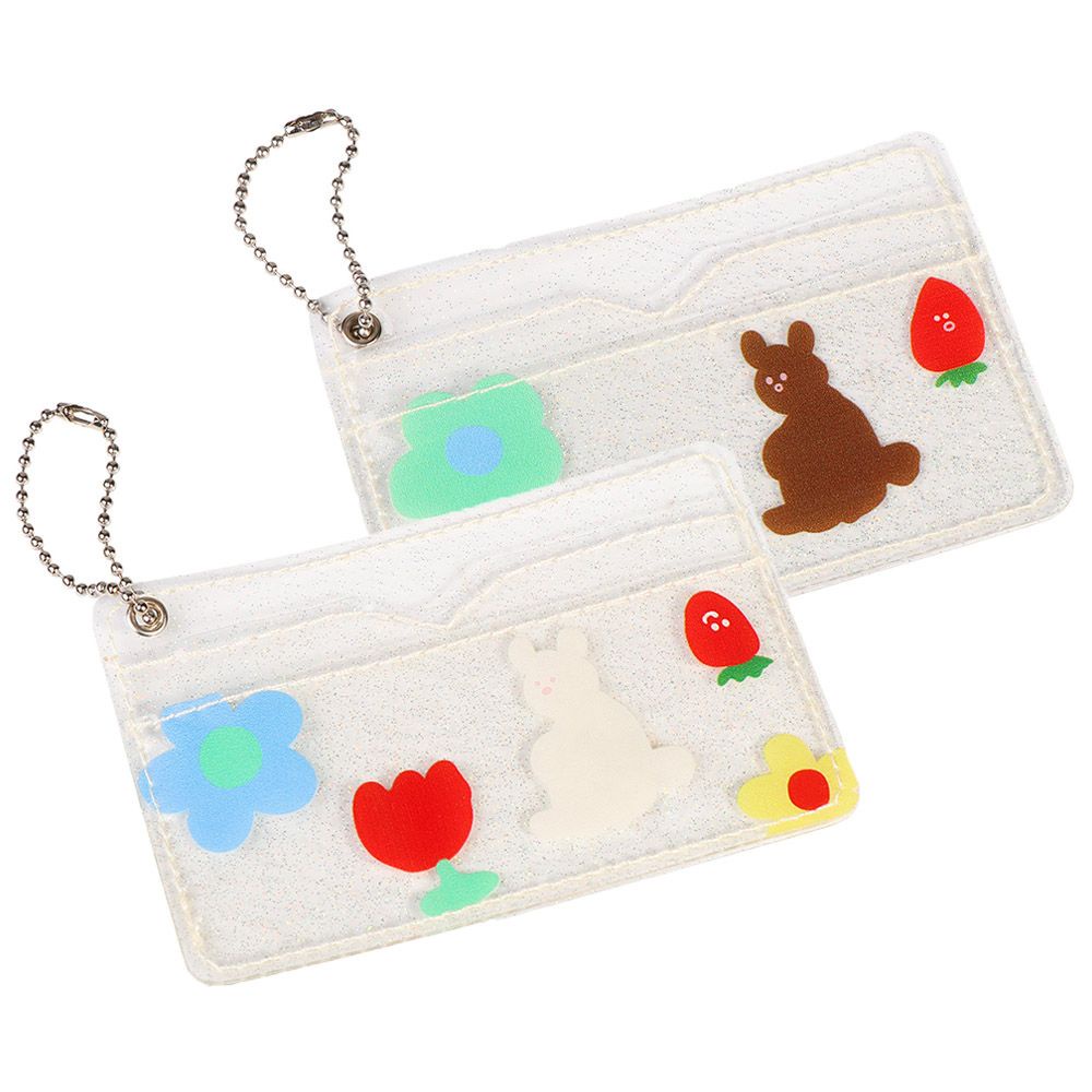 ROSE 2Pcs PVC Card Bag Waterproof Card Case Wallet Bag Cute Transparent Fashion Bear Rabbit Print Flowers