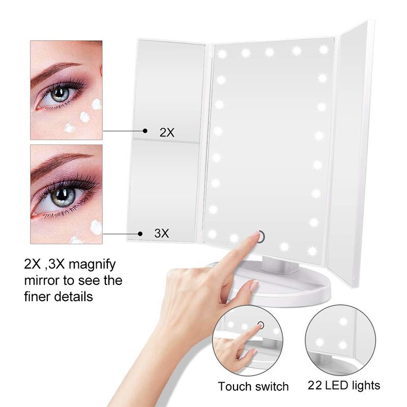 Professional LED Touch Screen Makeup Mirror 22 led 2X/3X Magnifying Mirrors Vani