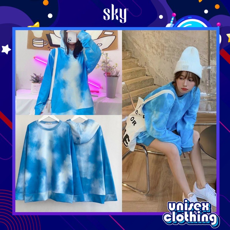 SWEATER HOODIE TIE DYE - ÁO NỈ LOANG MÀU BLUE MÂY