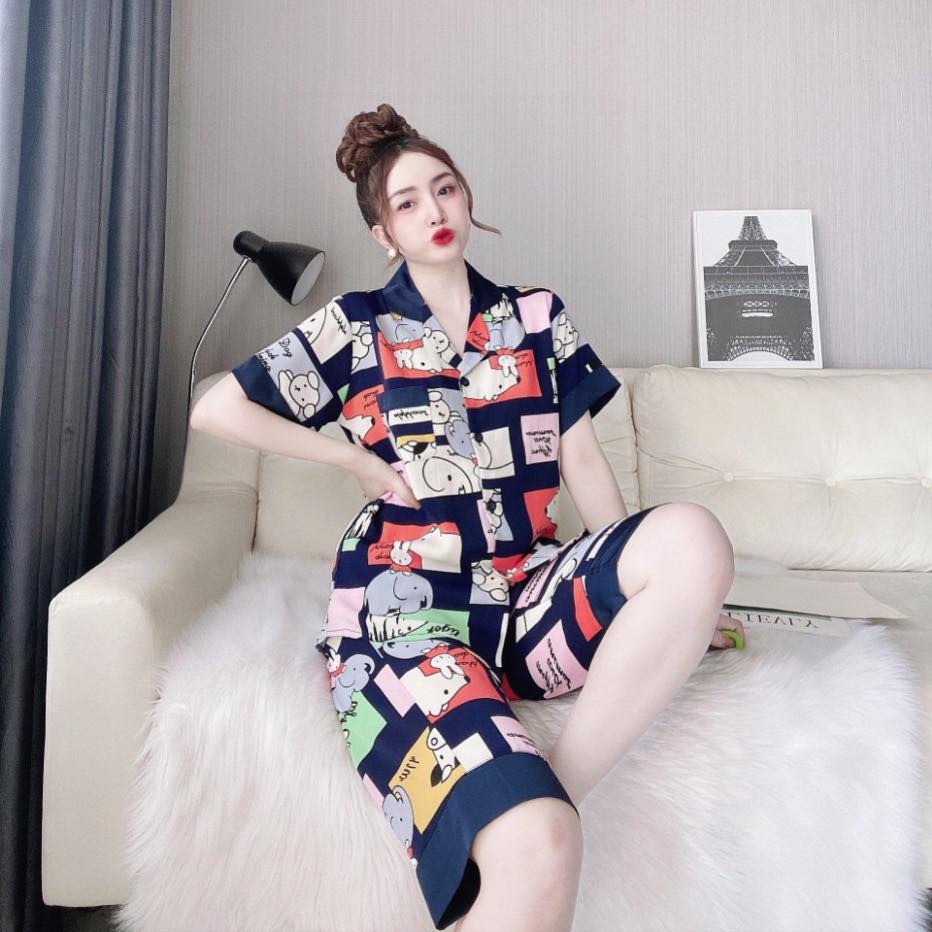 Đồ Pijama Nữ LATO, Đồ Bộ Mặc Nhà Nữ Cao Cấp Quần Lửng Thời Trang Lụa Mềm Đẹp Ngắn Tay Dưới 60kg