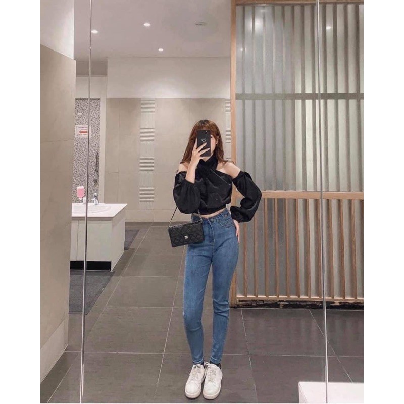 Áo sơ mi vạt chéo croptop