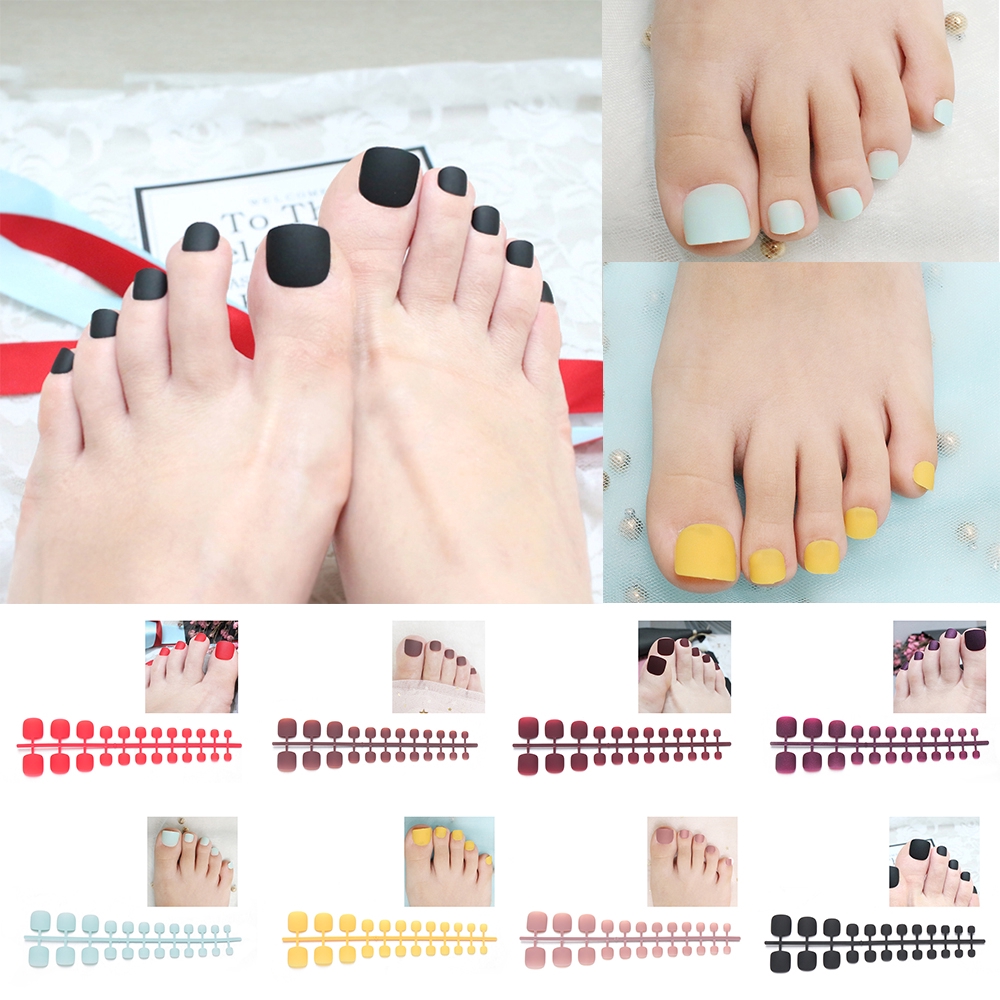 [Hàng mới về] Móng chân giả màu nhám đơn sắc phong cách Pháp thời trang tiện dụng