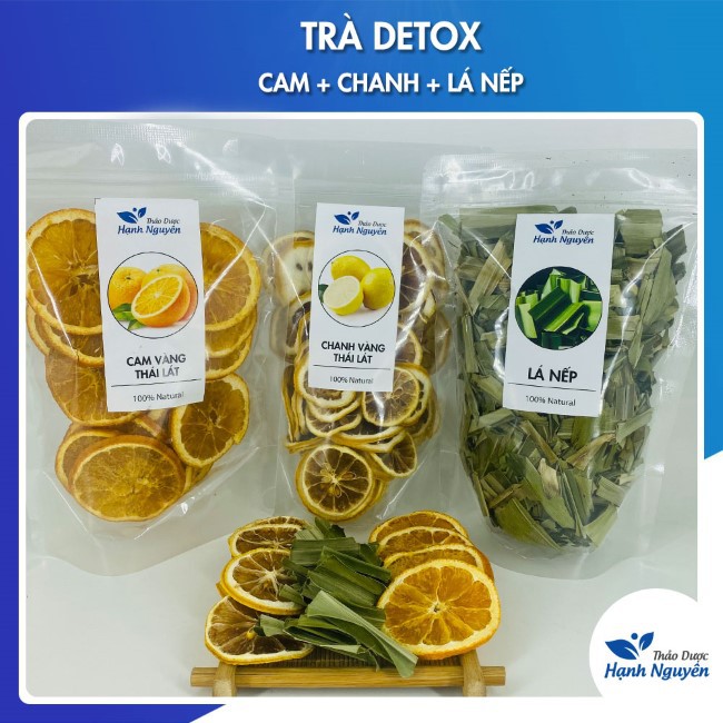 Detox Cam Chanh Lá Nếp - Mỗi loại 100g, Lá nếp 50g (Lá Dứa, Trà Thanh Nhiệt, Giải Độc Cơ Thể)