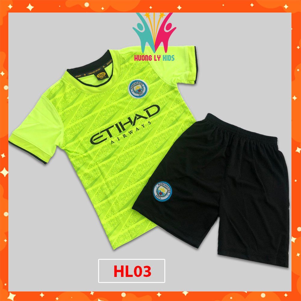 Bộ Quần Áo Bóng Đá Trẻ Em Cao Cấp 2021 | Bộ bóng đá cho bé 9 - 45kg | Mancity xanh chuối