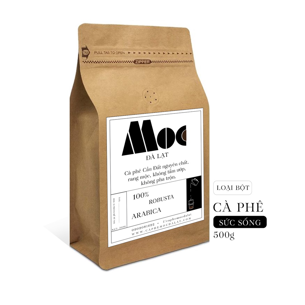 Cà phê MỘC SỨC SỐNG (Bột) - 500g - 100% Robusta và Arabica - Rang mộc, nguyên chất 100% - Nói không với tẩm ướp và hóa c