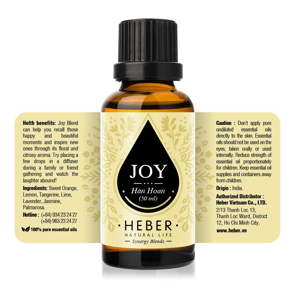 Tinh Dầu Hân Hoan Heber - Joy Essential Oil Blends, Cao Cấp Nhập Khẩu, Thiên Nhiên Nguyên Chất, Xông Hương Thơm Phòng