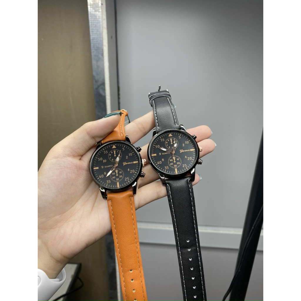 [Ảnh thật] Đồng hồ thời trang Nam/nữ kim loại Geneva - dây da (41m)