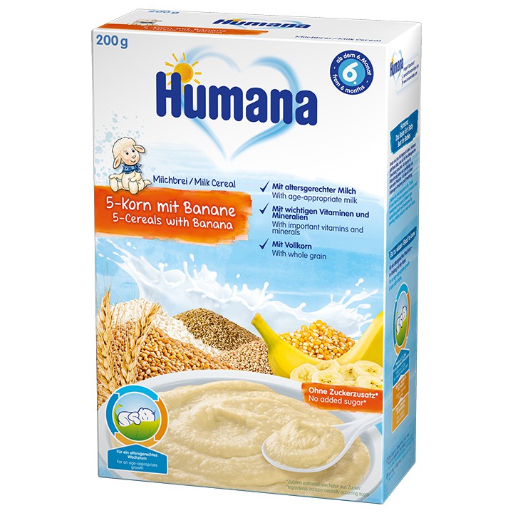 Bột ăn dặm dinh dưỡng Humana 5 loại ngủ cốc và chuối Milk Cereal 5 – Cereal with Banana.