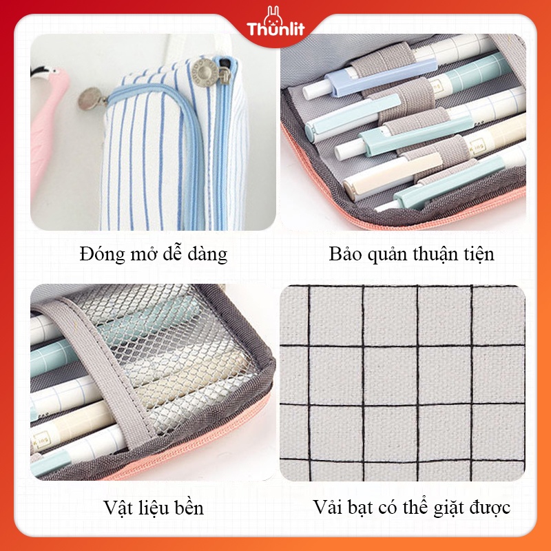 Túi đựng bút THUNLIT sức chứa lớn cầm tay cho nam nữ sinh viên nhân viên văn phòng