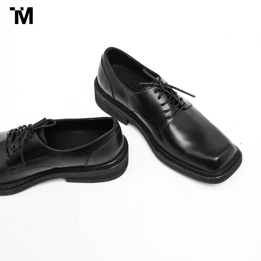 GIÀY NAM TARMOR MÀU ĐEN  BLACK LEATHER  SQUARE TOE DERBY SHOES