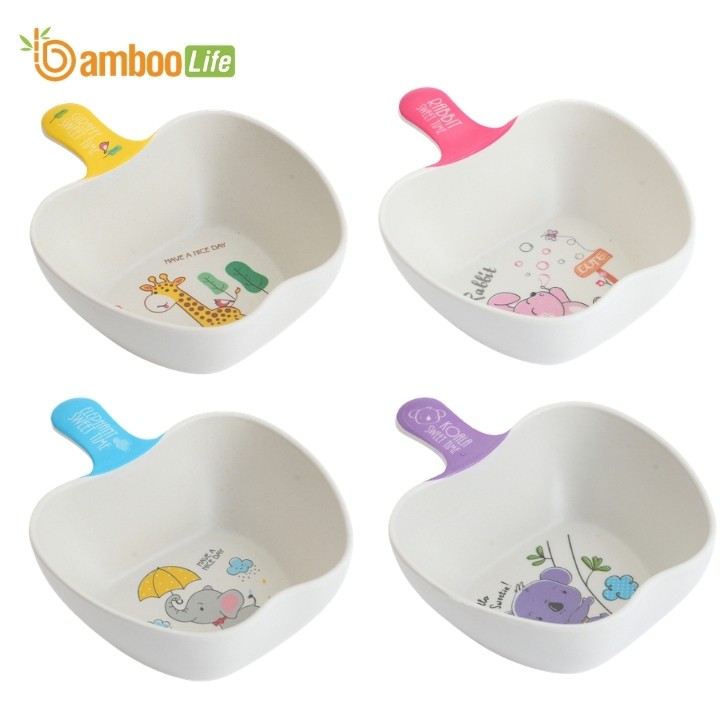 Bát ăn dặm sợi tre Bamboo Life BL1825 cao cấp hình trái táo có thìa tre tiện dụng