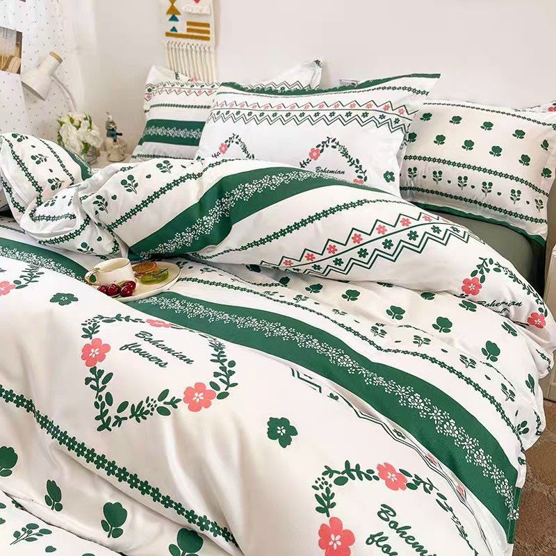 Bộ chăn ga gối Cotton Poly Vanda nhập khẩu họa tiết Hoa lá Miễn Phí bo chun drap giường