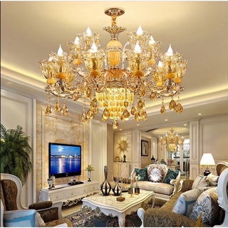 (Bảo hành 10 năm) Đèn chùm thả trần pha lê cao cấp 15 bóng thân đá đúc cho phòng khách biệt thự,nhà hàng,khách sạn spa