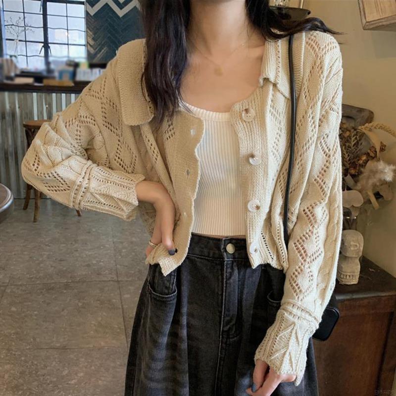 Áo khoác cardigan dệt kim mỏng tay dài dáng rộng phong cách retro Hàn Quốc thời trang dành cho nữ