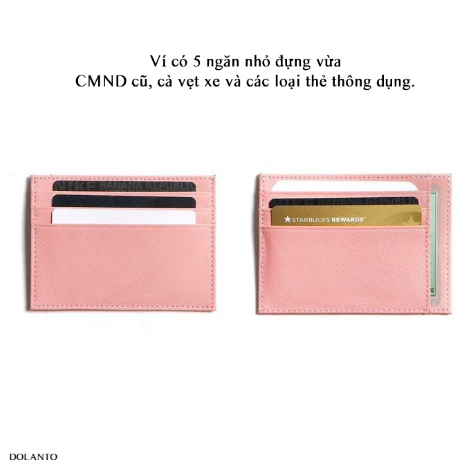 VÍ ĐỰNG THẺ MINI Cardholder ZERO Nhỏ Gọn Da Thật Vân Saffiano Cao Cấp Chống Thấm Nước Unisex Thương Hiệu DOLANTO