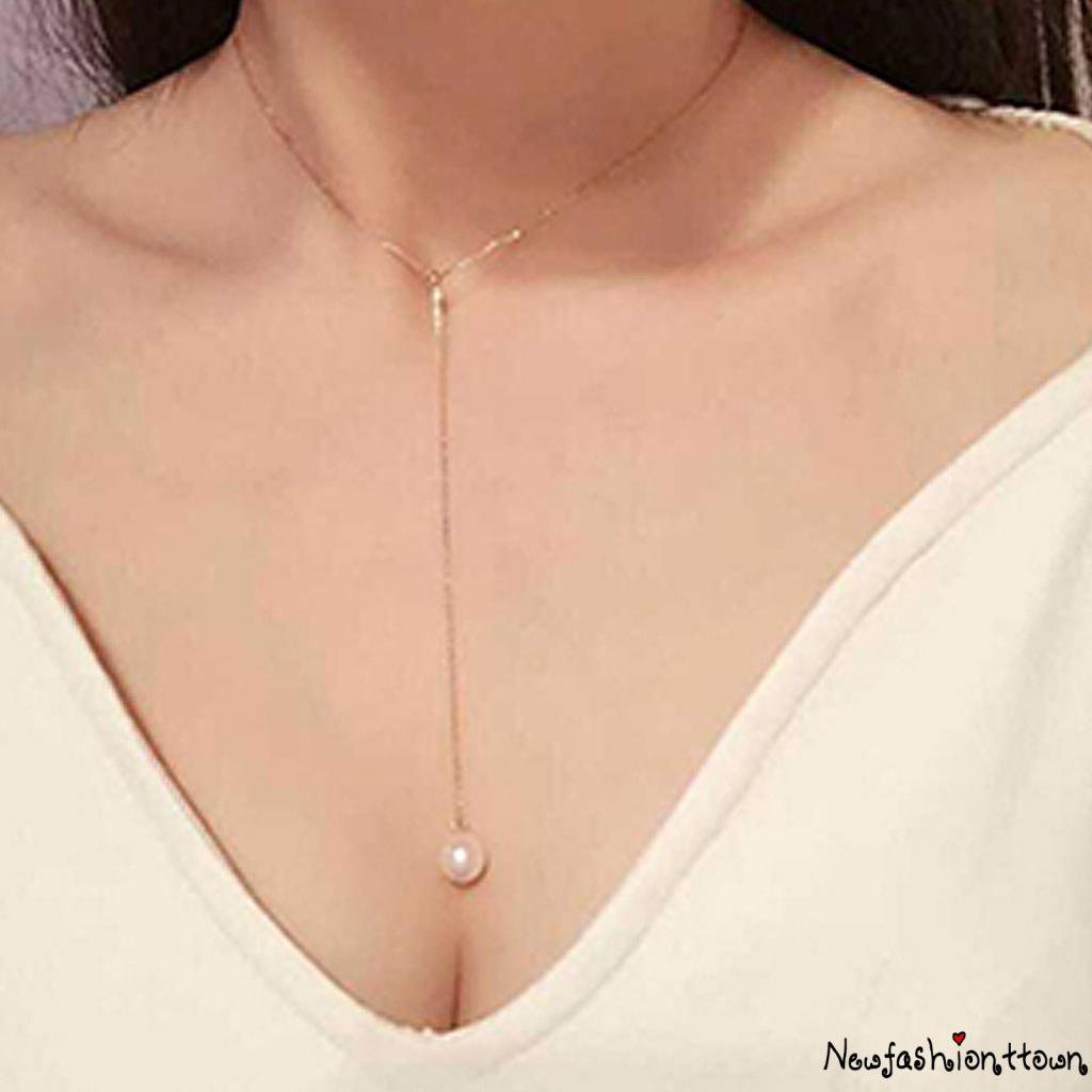 Vòng cổ Chữ Y Phối Ngọc Trai Nhân Tạo Thời Trang Cho Nữ