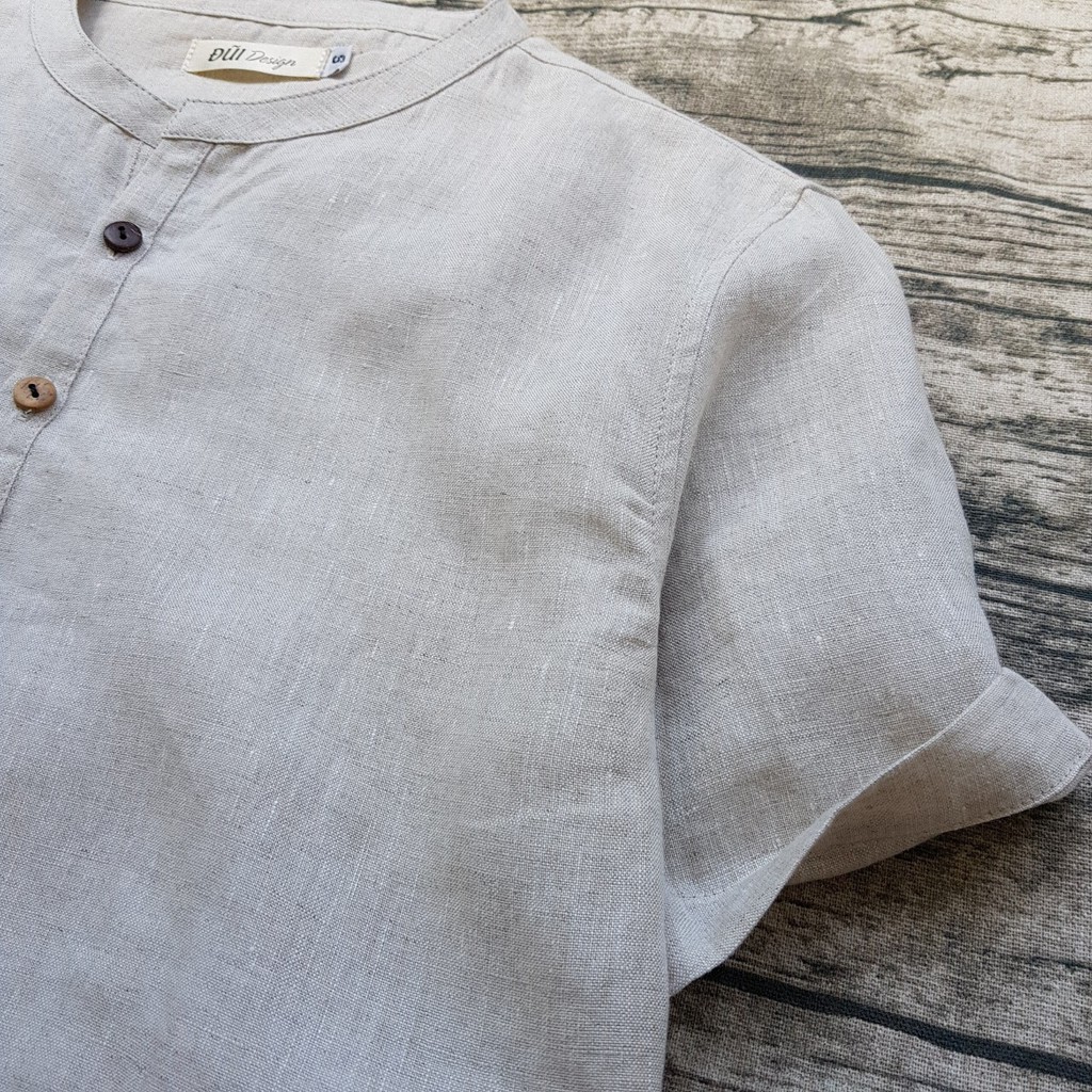 Áo đũi nam chui đầu cổ trụ cộc tay be