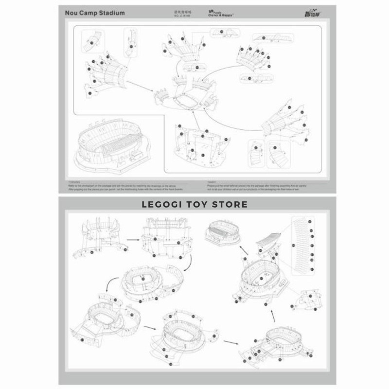Đồ chơi lắp ráp Legogi giấy 3D mô hình THÀNH PHỐ và SÂN VẬN ĐỘNG BÓNG ĐÁ NỔI TIẾNG