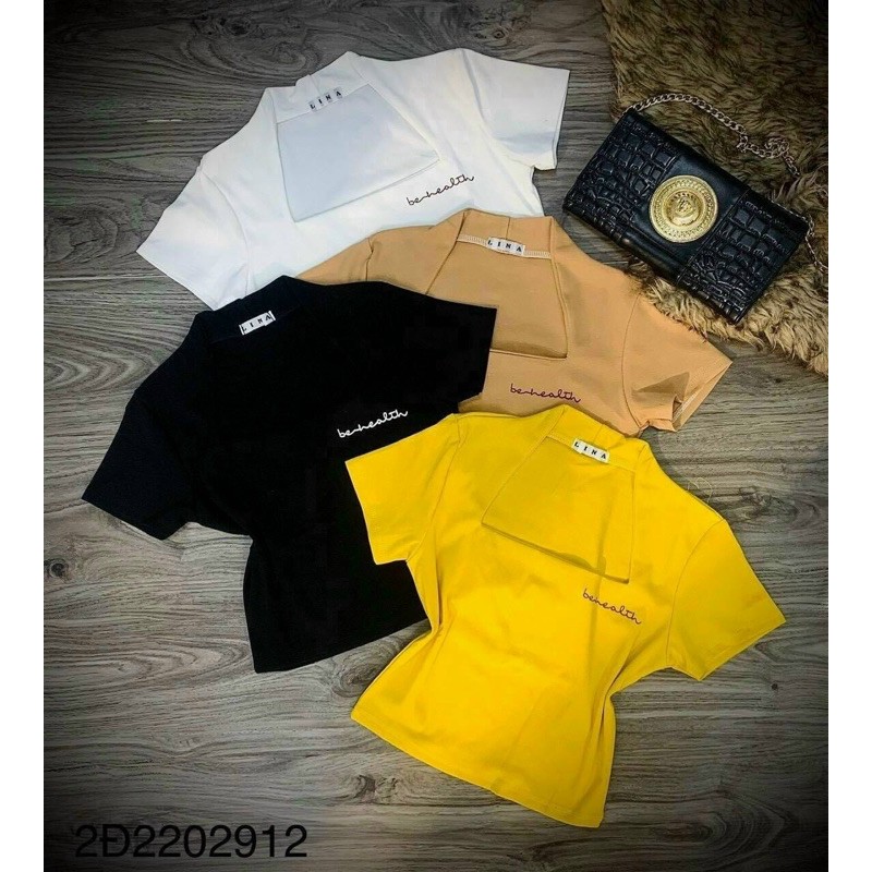 [Mã 11FASHIONSALE1 giảm 10K đơn 50K] Áo cổ vuông tay ngắn thêu chữ [ Ảnh thật hình cuối ]